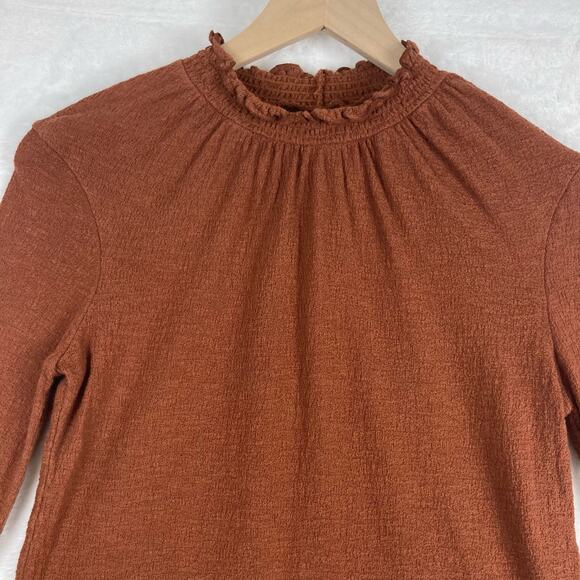 Madewell Texture & Thread Ruffled Mockneck Top Women's Size XS in Rust - Picture 5 of 10